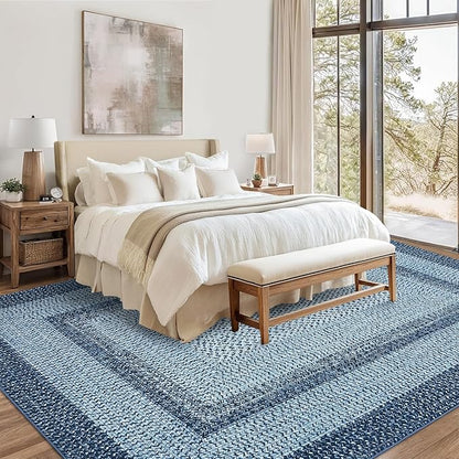 Washable Area Rug 6x9 Rug for Living Room Modern Area Rug for Bedroom Decor Blue Rug Geometric Area Rugs Bordered Non Slip Throw Rugs Stain Resistant Carpet for Nursery Dining Room 6'x9' Blue