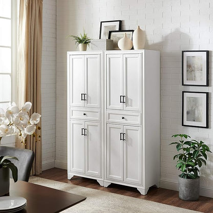 Crosley Furniture Tara 2-Piece Pantry Storage Cabinet Set with Shelves, Kitchen, Dining, or Laundry Room, Distressed White
