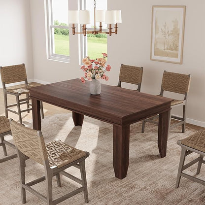 GarveeHome Farmhouse Dining Table for 4-6 People, 63 in Long Kitchen Tables with Wooden Sturdy Frame, 5 ft Large Rectangular Dinner Table for Dining Room, Kitchen, Black, Brown Non-extendable