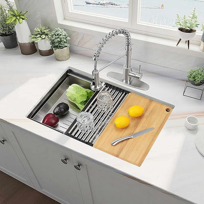 27x18Inch Undermount Kitchen Sink, Herogo Stainless Steel Single Bowl Workstaion Basin,16 Gauge Handmade 10'' Deep Kitchen Sink with Accessories