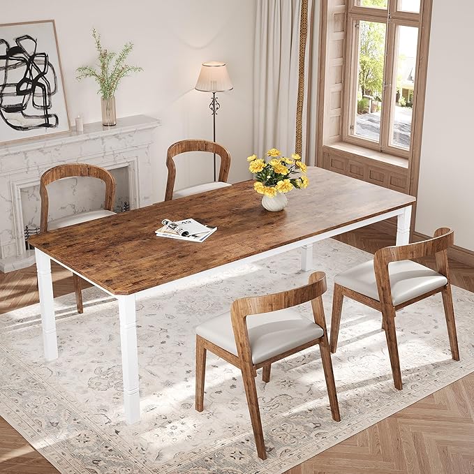 GAOMON Dining Table for 6-8 People - 78.7" Farmhouse Rustic Industrial Kitchen Table with Sturdy Metal Frame & Chamfered Corners, Wood Tabletop for Dining Room, Breakfast Nook, Small Space