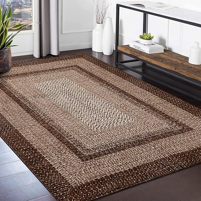 Washable Area Rug 6x9 Rug for Living Room Modern Rugs for Bedroom Decor Brown Rug Imitation Braided Non Slip Throw Rugs Stain Resistant Carpet for Nursery Dining Room 6'x9' Dark Brown