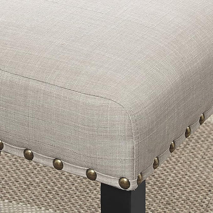 Roundhill Furniture Biony Tan Fabric Dining Chairs with Nailhead Trim, Set of 2, Brown, Tan