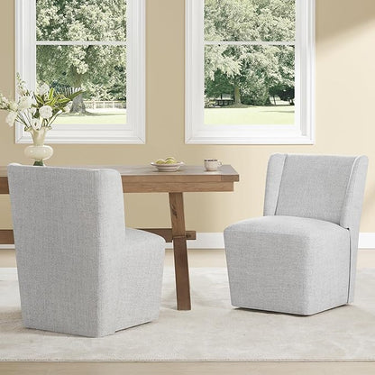 KISLOT Upholstered Dining Chairs Set of 4 with Casters, Wingback Modern Side Armless Deskchair with Rollers for Diningroom Bedroom Livingroom Reading Room, Pale Gray Fabric