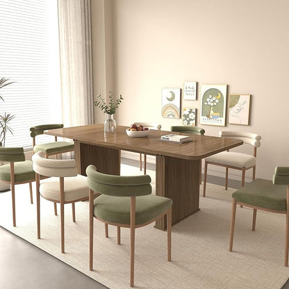 79" Extendable Island Table, Rustic Dining Table with Wooden Build & Vertical Stripes, Farmhouse Dining Table with Double Robust Pedestal for Family Gatherings, Beige Brown