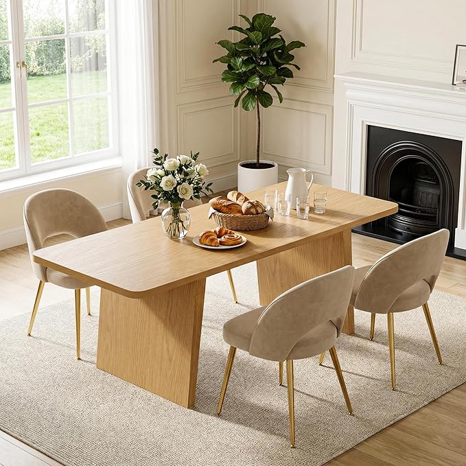 Casaphoria 79" Long Rectangular Dining Table in Natural, 8-Leg Modern Design Fits 6-8 People, Perfect for Large Dining Room, Open Kitchen & Spacious Living Area