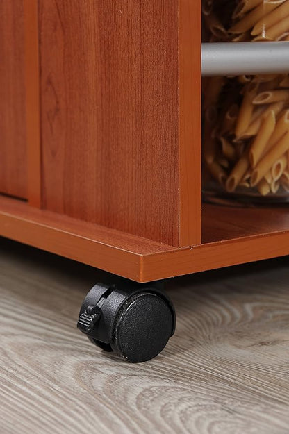 Hodedah Import Kitchen Island with Spice Rack and Towel Rack, Cherry