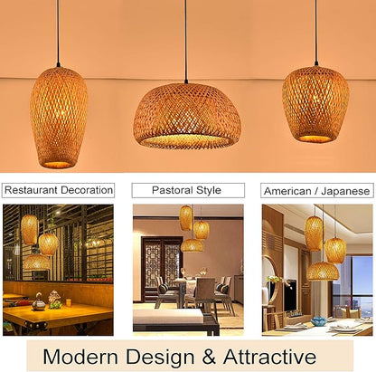 GWY Bamboo Lantern Pendant Lamp, Retro Japanese Style Nature E27 Chandelier Hanging Light Ceiling Lighting Fixture for Living Room Bedroom Restaurant Cafe Teahouse Bar Dining Room Club