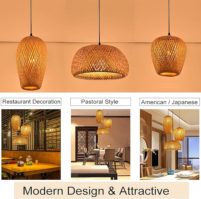 GWY Bamboo Lantern Pendant Lamp, Retro Japanese Style E27 Chandelier Hanging Light Ceiling Lighting Fixture for Living Room Bedroom Restaurant Cafe Teahouse Bar Dining Room Club