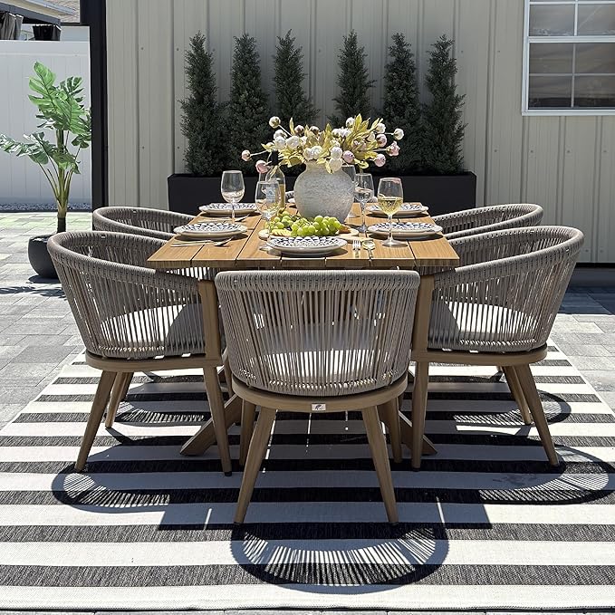 PURPLE LEAF Patio Dining Set for 10 All-Weather Wicker Woodgrain Aluminum 12 Piece Large Outdoor Table and Chairs Set Included Cushions for Backyard Indoor Modern Outdoor Furniture Set Teak Color