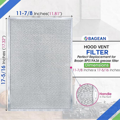 Bagean Stove Hood Vent Filter 11.8" x 17.35" BPS1FA36 Compatible with Broan Range Hood Filter Replacement - Fit's Allure Range Overhead Aluminum Screen - Blocks Grease & Filters Over Oven Air (1-Pack)