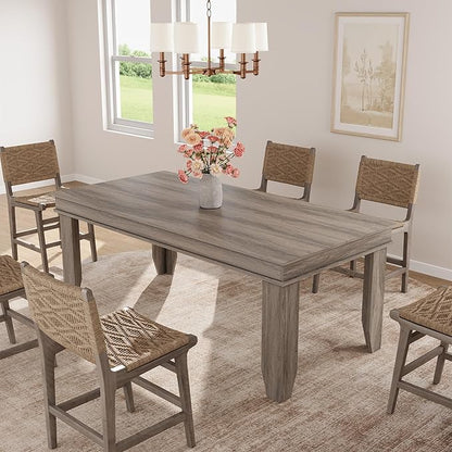 GarveeHome Farmhouse Dining Table for 6-8 People, 71 in Long Kitchen Tables with Wooden Sturdy Frame, 6 ft Large Rectangular Dinner Table for Dining Room, Kitchen, Grey Walnut, 71" Non-extendable