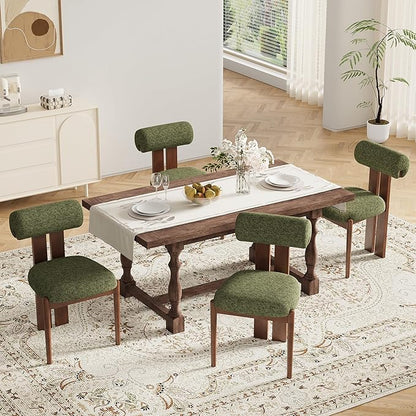 MALOL Modern Wooden Dining Chairs Set of 6, Upholstered Fabric Kitchen Chairs with Sculptural Backrest, Mid-Century Farmhouse Dining Room Chairs with Solid Wood Legs, Green