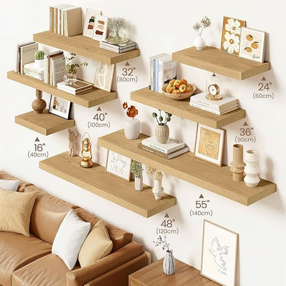 Vivelove 32 Inch Floating Shelves for Wall, 32x9 Display Shelves for Bathroom Living Room Kitchen Bedroom Office Farmhouse Home Decor - Set of 2, Oak