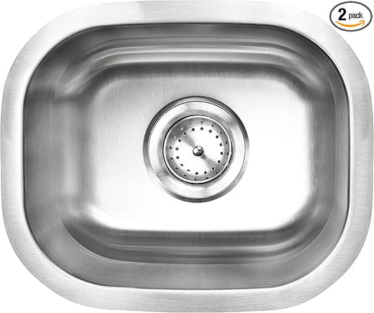 MSI 14 Inch Undermount Single Bowl 18 Gauge Stainless Steel Kitchen Bar Sink and Strainer