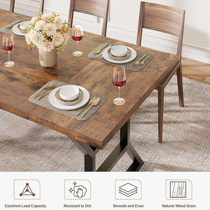 GarveeHome 70.9 in Large Dining Room Table for 6, Rectangular Kitchen Table with Heavy Duty Metal Legs, Farmhouse Wooden Dining Table for Big Family (Brown)