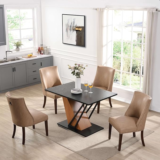 62" Extendable Island Table, Rustic Dining Table with Metal Frame, Mid Century Dining Table with MDF Top for Kitchen Dining Office, Black Brown