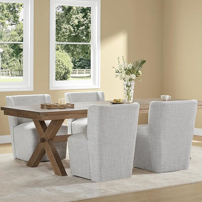KISLOT Upholstered Dining Chairs Set of 1 with Casters, Wingback Modern Side Armless Deskchair with Rollers for Diningroom Bedroom Livingroom Reading Room, Light Grey Fabric