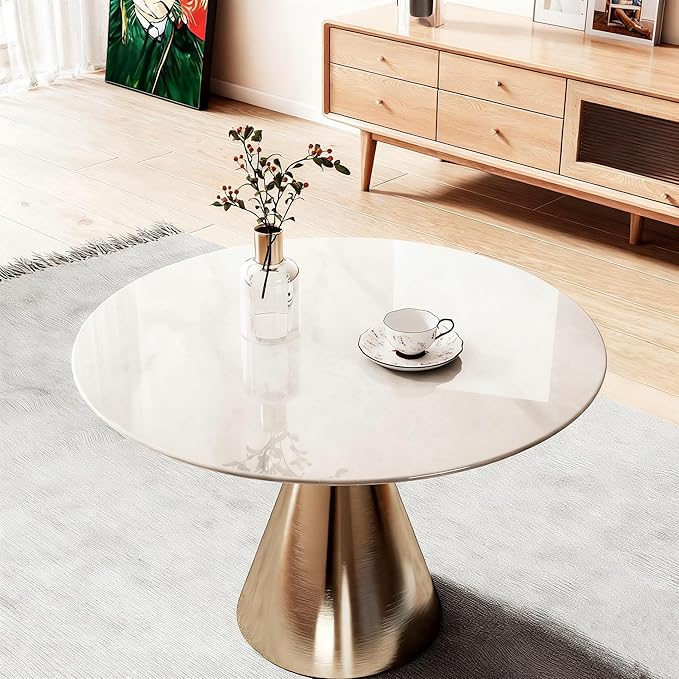 Round Table Top Multiple Sizes - Tempered Glass with Marble Design, Shatter-Resistant & Heatproof Surface Protector, Multipurpose for Dining/Coffee/Patio/End Table DIY Replacement (Gray, 30 inch)