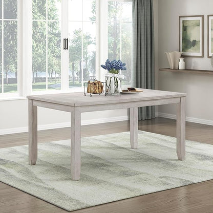 Lexicon 60" Farmhouse Dining Table for 4-6 People, Solid Wood Frame Acacia Veneer Rectangular Kitchen Table, for Kitchen, Dining Room, Living Room, Assembly Required, Brushed Antique White Finish