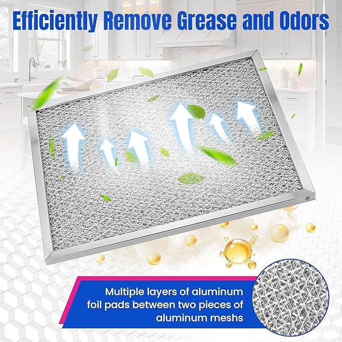 Range Hood Filter 97006931-10.5 x 8.75 INCH Range Filter fit Br-oan Nu-tone Range Hood S97006931 Aluminum Grease Filter Replace BP29, 88150, 99010121-2 PACK by Fetechmate