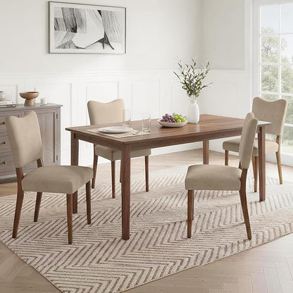 KISLOT Upholstered Dining Chairs Set of 4, Modern Velvet Kitchen Chairs with Solid Wood Legs, High Back Wooden Dining Room Chairs with Dark Walnut Color Legs for Farmhouse Kitchen Dining Room, Brown