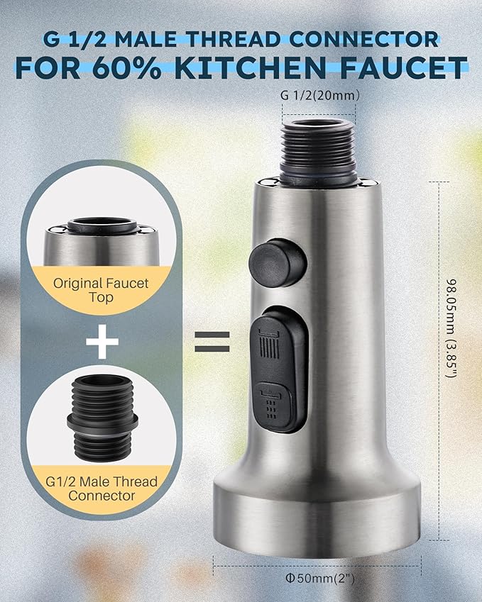 Stainless Steel Kitchen Faucet Head: ARCORA 3-Function Kitchen Faucet Head Replacement with 13 Adapters - Brushed Nickel Pull Down Spray Head Compatible with Moen, Delta, American Standard Faucets