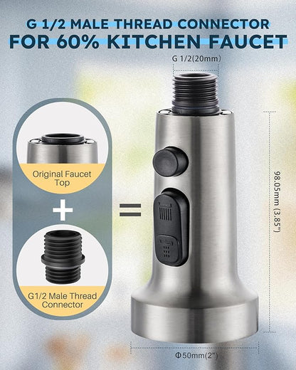 Stainless Steel Kitchen Faucet Head: ARCORA 3-Function Kitchen Faucet Head Replacement with 13 Adapters - Brushed Nickel Pull Down Spray Head Compatible with Moen, Delta, American Standard Faucets