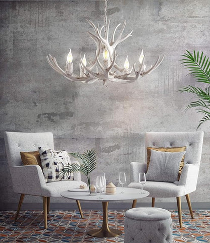 JONATHAN Y 30" White Rustic Resin Antler 5-Light LED Chandelier, Farmhouse Faux Deer Horn Hanging Ceiling Light for Dining Room, Kitchen Island, Adjustable Light Fixture (JYL6300B)