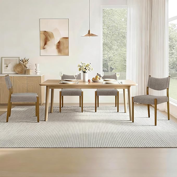 KISLOT Upholstered Dining Chairs Set of 2, Solid Wood Armless Kitchen Chairs with Soft Polyester Fabric, 18.9" Seat Height, Modern Dining Room Seating, 300 lbs Capacity, Brown