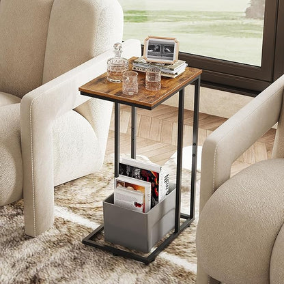 WLIVE Brown Side Tables Living Room, C Shaped End Table for Couch, Sofa and Bed, Large Desktop C Table for Bedroom, Home Office, Small Spaces, Rustic Brown