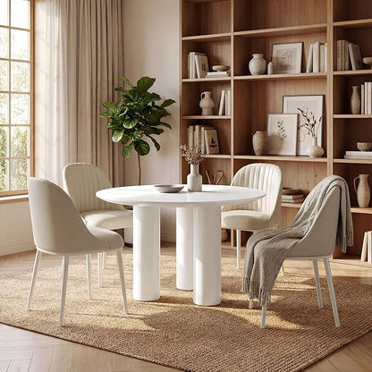 Guyii 46.06" Cream White Dining Table, Modern Round Kitchen Table, Indoor End Table for Kitchen, Bar, Living Room, Small Space, Easy Assembly, Table Only