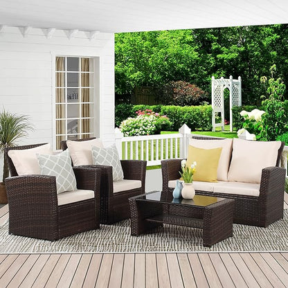 Wisteria Lane Patio Furniture Set, Wicker Outside Outdoor Furniture for All Weather, Patio Sofa with High Backrest Support and Wide Armrest for Backyard, Balcony, Deck, Porch, Brown