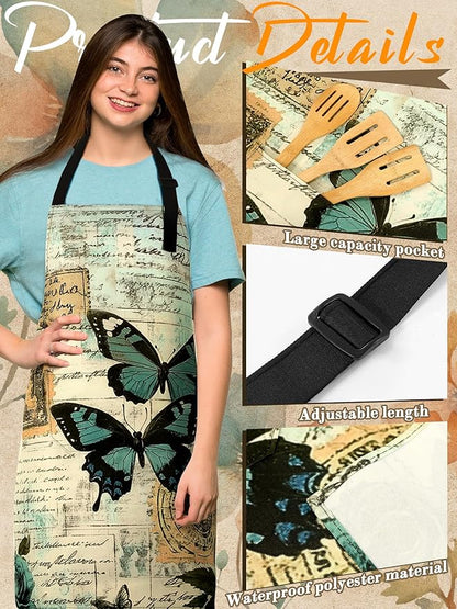 Bencailor 6 Pcs Spring Kitchen Aprons with Pockets Flower Rooster Bee Butterfly Sunflower Summer Aprons Bulk for Women(Classic Color,Butterfly)