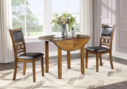 New Classic Furniture Gia 3-Piece Drop Leaf Dining Table Set with 2 Chairs, 42-Inch, Brown