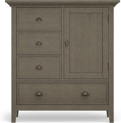SIMPLIHOME Redmond Storage Cabinet - 39 inch Wide Solid Wood Medium Storage Cabinet in Farmhouse Grey, Transitional Accent Cabinet for Entryway or Living Room with 4 Drawers and Cabinet Storage