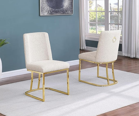 Modern Chairs Set of 2, Chrome Side Chairs & Counter Stools with Ring Pull Back, Luxury Upholstered Chairs for Kitchen Island, Dining Room & Home Bar (Boucle, Cream/Gold, Side Chair)