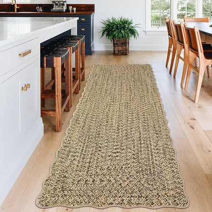 Imitation Braided Collection-Print 2x8 Runners for Hallway Non Slip Washable Kitchen Rugs, Farmhouse Rustic Bordered Area Rug Soft Low Pile Indoor Carpet Runners for Entryways, Living Room