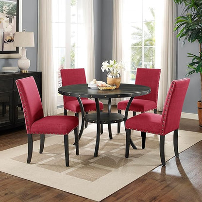 Roundhill Furniture Biony Fabric Dining Chairs with Nailhead Trim, Set of 2, Red