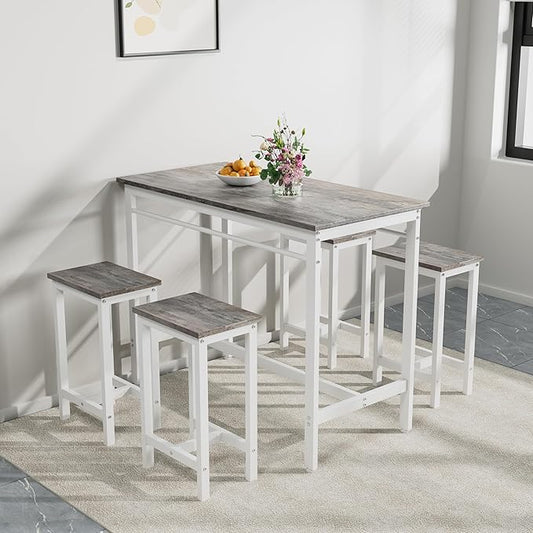 5-Piece Bar Height Table and Chairs Set – Modern Kitchen Table with 4 Bar Stools, Compact Dining Table Chairs Set,Perfect for Kitchen Island with Seating,Dining Table with Chairs (Grey)