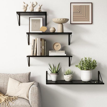 Fun Memories 10 Inch Deep Floating Shelves, Black Floating Shelf 16 Inch Long, 16" W x 10" D Wall Shelves Set of 2, Deep Shelves for Books, Wide Floating Shelves for Bahtoom, Living Room, Kitchen