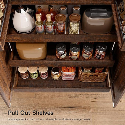 ONBRILL 71" Tall Farmhouse Kitchen Pantry Cabinet with 3 Pull Out Shelves & 2 Large Drawers, Pantry Storage Cabinet with 6 Door Shelf & Adjustable Shelf, Freestanding Cupboard for Kitchen, Dining Room