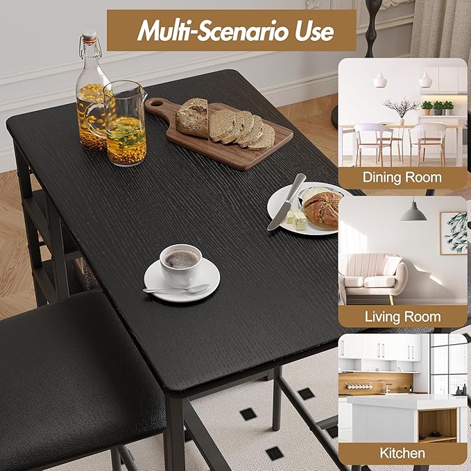 GAOMON Dining Table Set for 2, Counter Height Kitchen Table and Chairs, Tall Bar Table Set with 2 Upholstered Bar Stools, 3 Piece Dining Room Table Set for Small Space, Apartment, Black