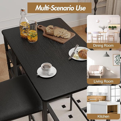 GAOMON Dining Table Set for 2, Counter Height Kitchen Table and Chairs, Tall Bar Table Set with 2 Upholstered Bar Stools, 3 Piece Dining Room Table Set for Small Space, Apartment, Black