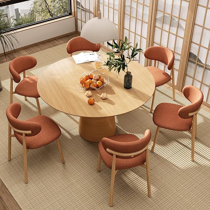 Kitchen Dining Chairs Set of 2 Modern Soft Linen Farmhouse Dining Room Chair with Metal Legs, Orange/Original