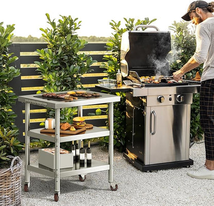 YITAHOME NSF Stainless Steel Table, 30" X 24" Work Table with Wheels, 3 Shelves Metal Table Prep Table for Home Kitchen Restaurant Garage Warehouse Outdoor