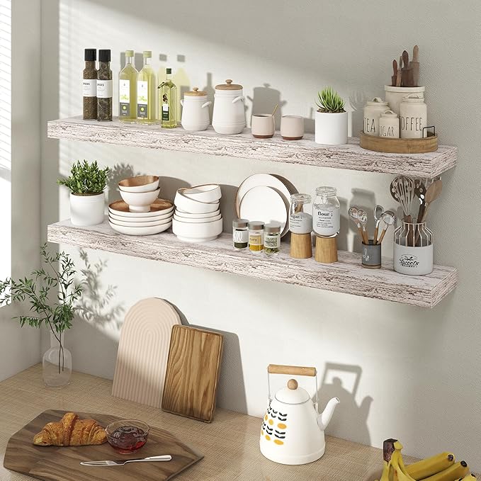 Acovy 40 Inch Floating Shelves for Wall 2 Pack, 40" Wall Shelves for Books, Storage, Decor, Wall Mounted Floating Shelf with Invisible Brackets for Kitchen, Living Room, Rustic