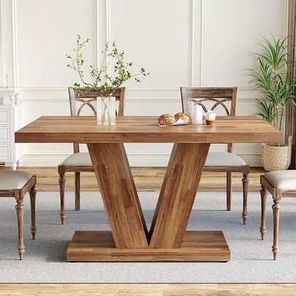LITTLE TREE 47 Inches Dining Table for 4, Modern Dining Room Tables, Brown Rectangle Kitchen Table with V-Shaped Pedestal, Wooden Dinner Table for Dining Room, Living Room