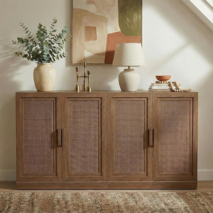 Casaphoria Adam Sideboard Buffet Cabinet with Storage, Sideboard Cabinet with Rattan Doors & Adjustable Shelves, 62" W x 31" H Coffee Bar for Entryway Kitchen Living Room, Walnut