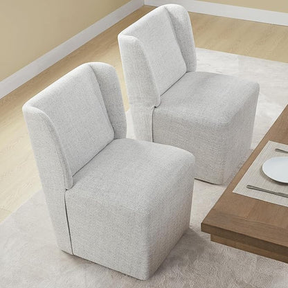 KISLOT Upholstered Dining Chairs Set of 4 with Casters, Wingback Modern Side Armless Deskchair with Rollers for Diningroom Bedroom Livingroom Reading Room, Pale Gray Fabric